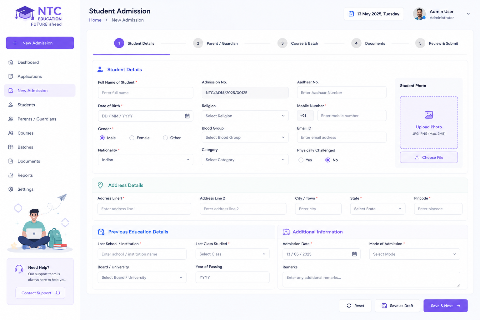 Student management system screenshot